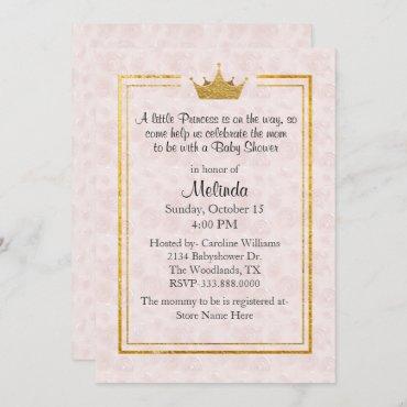 Pale Blush with Gold Crown Baby Shower Invitation