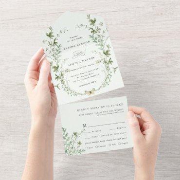 Pale Green Elegant Watercolor Wildflower Wedding All In One