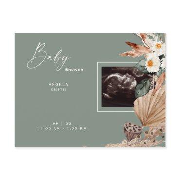 Pampas Covered Ultrasound Baby Shower Sage   Postcard