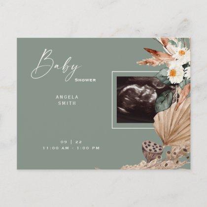 Pampas Covered Ultrasound Baby Shower Sage   Postcard