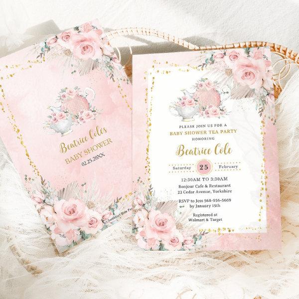 Pampas Grass Blush Floral Tea Party Baby Shower