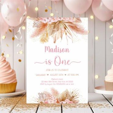 Pampas Grass Boho Pink Floral First Birthday