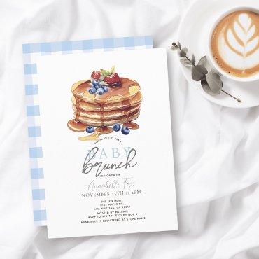 Pancake Watercolor Blue Gingham Boy Baby Brunch