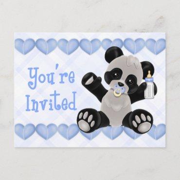 Panda with Pacifier Blue Baby Shower Invitation