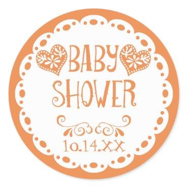 Papel Picado Baby Shower Orange Fiesta Envelope Classic Round Sticker