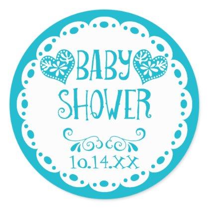 Papel Picado Baby Shower Pool Blue Fiesta Envelope Classic Round Sticker