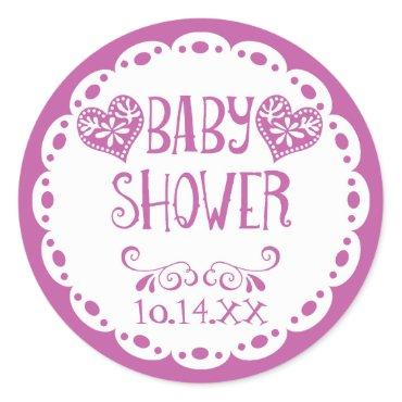 Papel Picado Baby Shower Purple Fiesta Envelope Classic Round Sticker