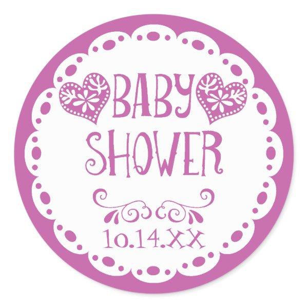 Papel Picado Baby Shower Purple Fiesta Envelope Classic Round Sticker