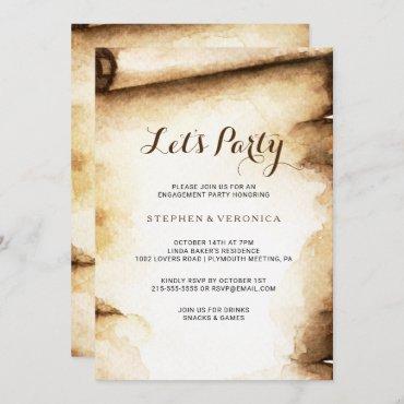 Paper Scroll Rustic Country Let's Party Invitation