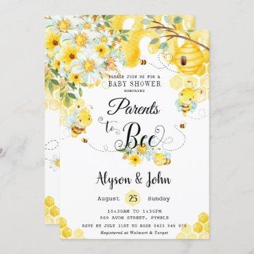 Parents to Bee Yellow Floral Baby Shower Neutral Invitation