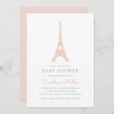 Paris French Eiffel Tower Pink Girl Baby Shower Invitation