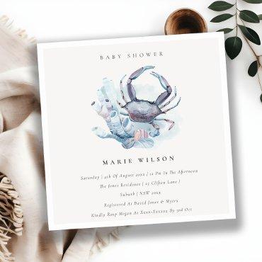 Pastel Crab Coral Nautical Baby Shower Invite