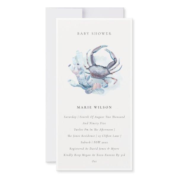 Pastel Crab Coral Nautical Baby Shower Invite