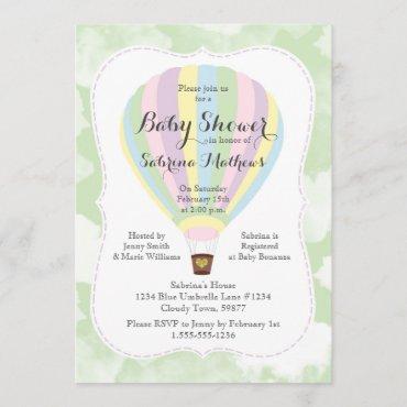 Pastel Hot Air Balloon Gender Neutral Baby Shower Invitation