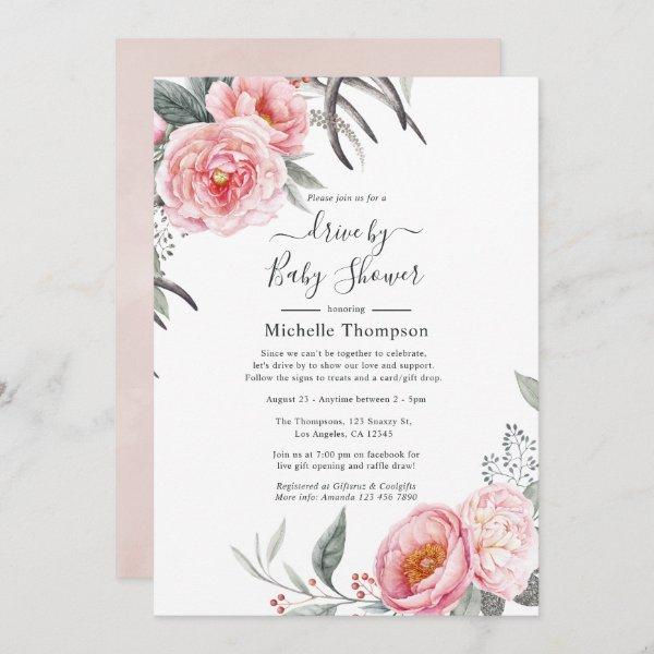 Pastel Pink and Grey Boho Floral Drive By Shower