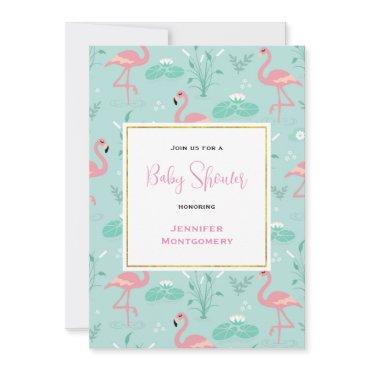 Pastel Pink Flamingos on Green Pattern