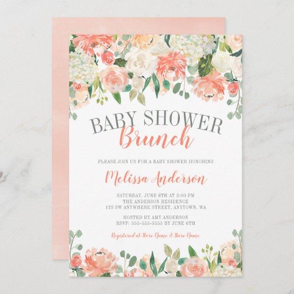 Pastel Watercolor Flower Brunch Baby Shower Invite