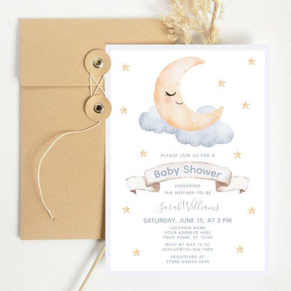 Pastel Watercolor Moon & Stars Script