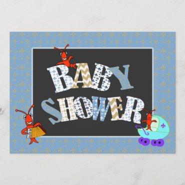 Patchwork Fleur de Lis Crawfish Baby Shower Boy