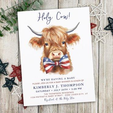 Patriotic Highland Cow Farm Animal  Postcard