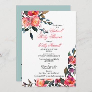 Peach Watercolor Floral Girl Virtual Baby Shower I