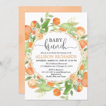 Peaches baby shower brunch, peach watercolors girl invitation