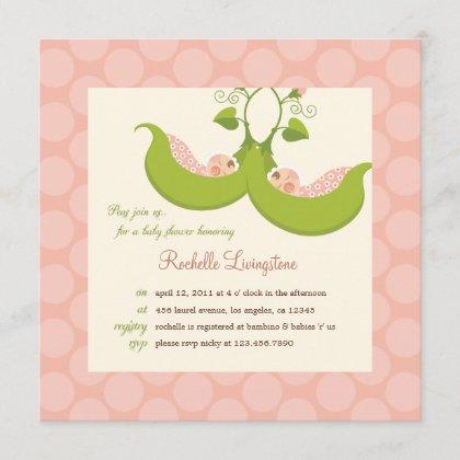 Peas in a Pod Girl Twins Baby Shower Invitation