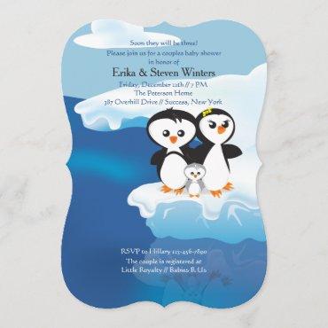 Penguin Family Couples Baby Shower Invitation