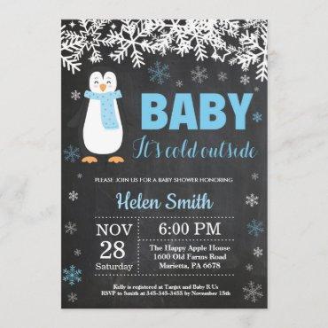 Penguin Winter Boy Baby Shower Chalkboard Invitation