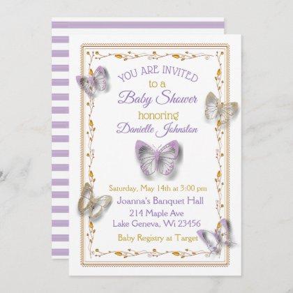Personalized Baby Girl  Butterfly Baby Shower Invitation