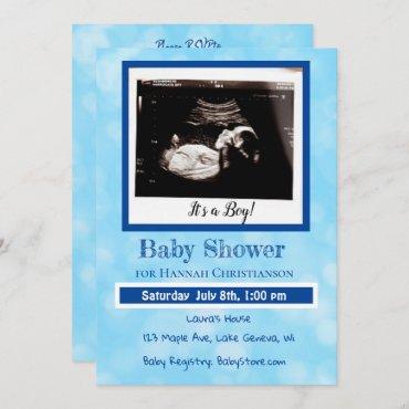 Personalized Blue Baby Boy Ultrasound Baby Shower Invitation