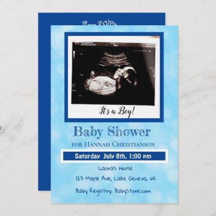 Personalized Blue Baby Boy Ultrasound Baby Shower Invitation