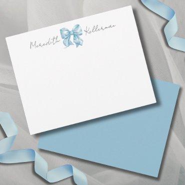 Personalized Blue Bow Name Monogram Note Card