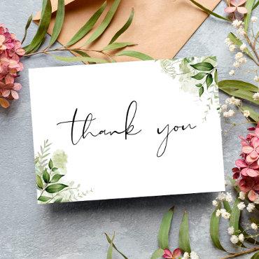 Personalized Botanical Greenery Elegant Script Thank You Card