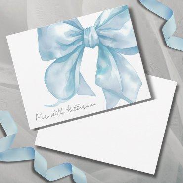 Personalized Elegant Blue Bow Name Monogram Note Card