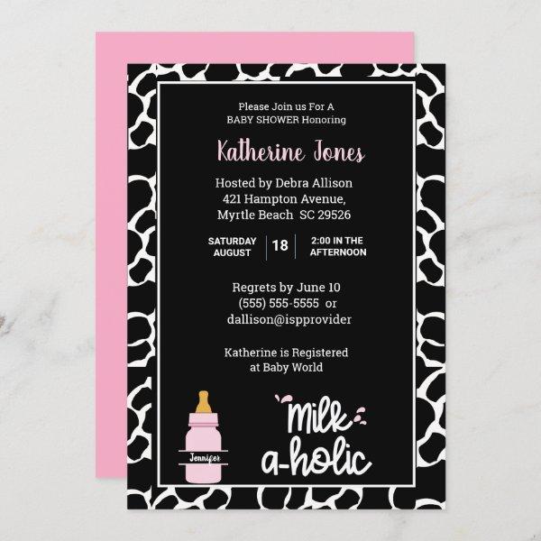 Personalized Milkaholic Cowprint Baby Girl Shower