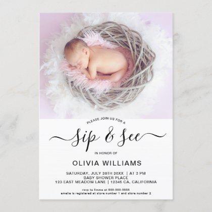 Personalized Photo Sip and See Baby Shower Invitation