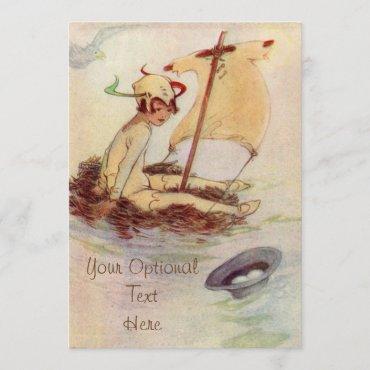 Peter Pan on Nest Raft - Baby Invitation