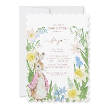 Peter the Rabbit Spring Blooms Pink Baby Shower Holiday Card