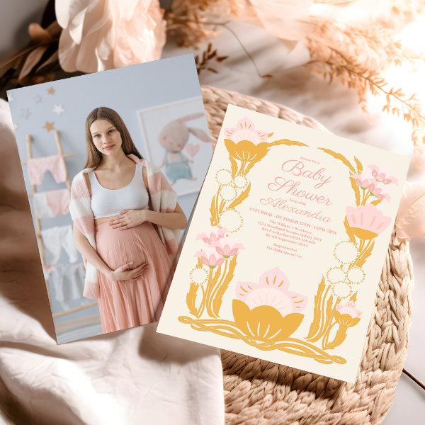 Photo Floral Pink Gold Art Nouveau