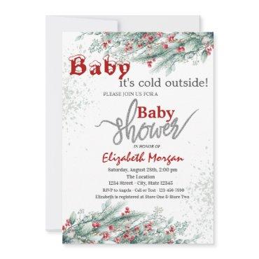 Pine Tree Branches Holly Berry Snow Baby Shower