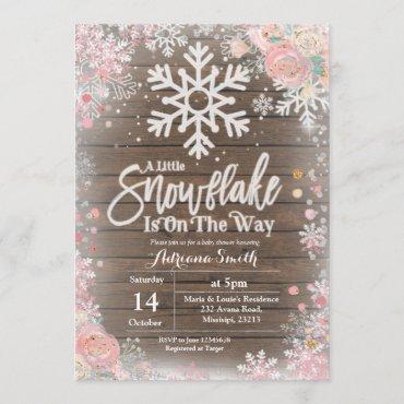 Pink A little snowflake is on the way baby shower Invitation