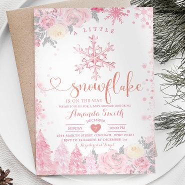 Pink A Little Snowflake Winter Baby Shower Invitat