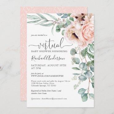 Pink and Beige Floral Virtual Baby Shower Invitation