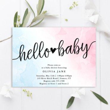 Pink and Blue Watercolor Hello