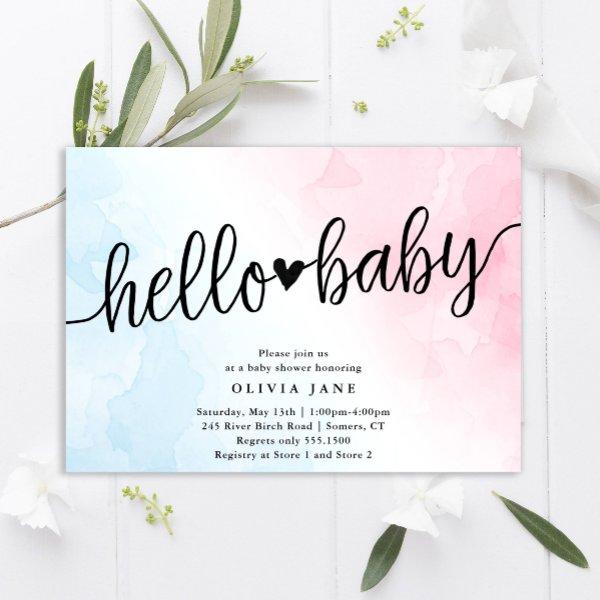 Pink and Blue Watercolor Hello