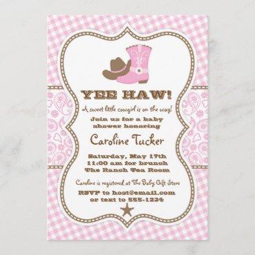 Pink and Brown Cowgirl Baby Shower Invitation