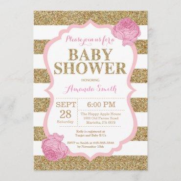Pink and Gold Baby Shower Invitation Glitter