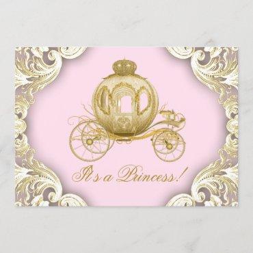 Pink and Gold Carriage Royal Princess Baby Shower Invitation