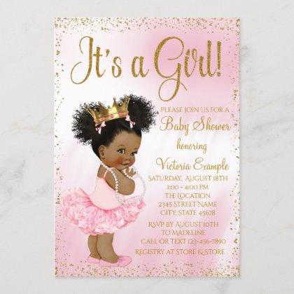 Pink and Gold Ethnic Princess Baby Shower Invitation